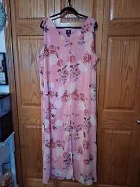 JM Collection Pink Floral V-Neck Maxi Dress